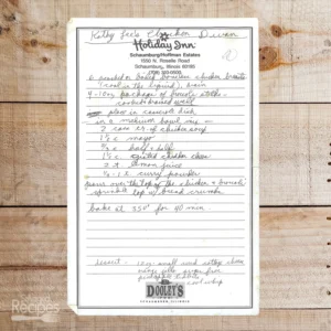 Handwritten recipe for Kathy Lee's Chicken Divan