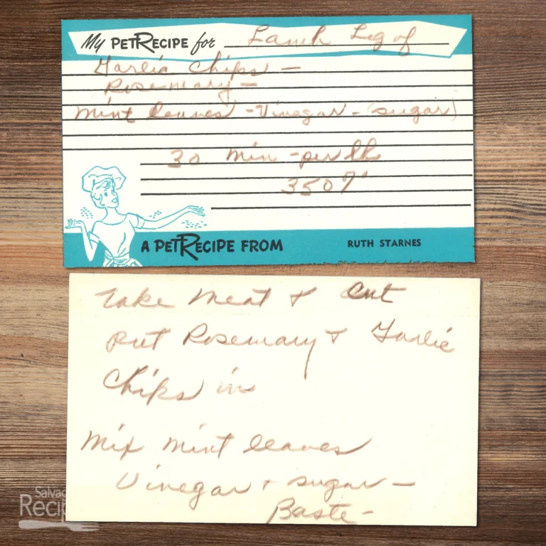 Handwritten recipe card for Leg of Lamb