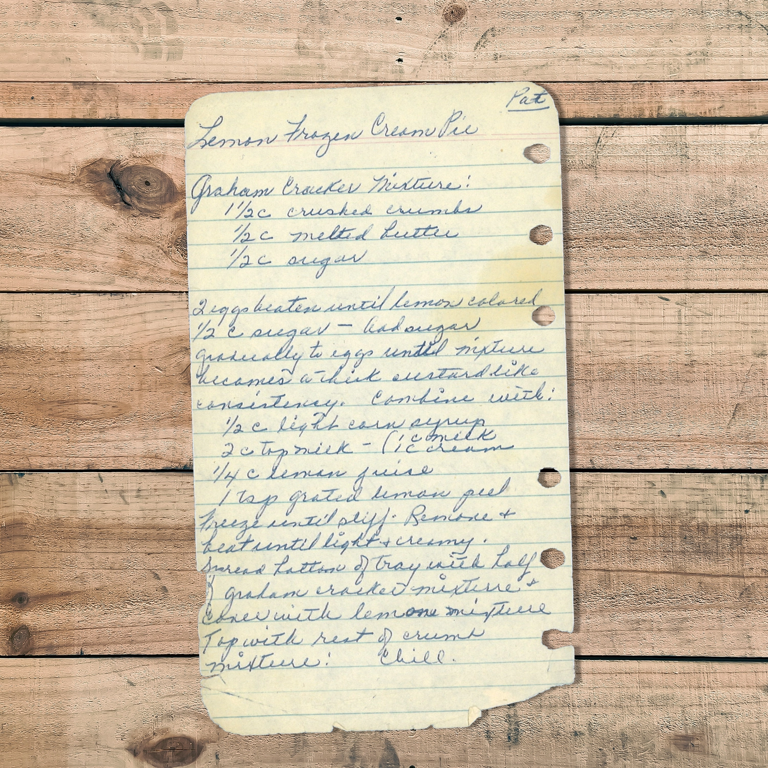 No-Bake Lemon Frozen Cream Pie