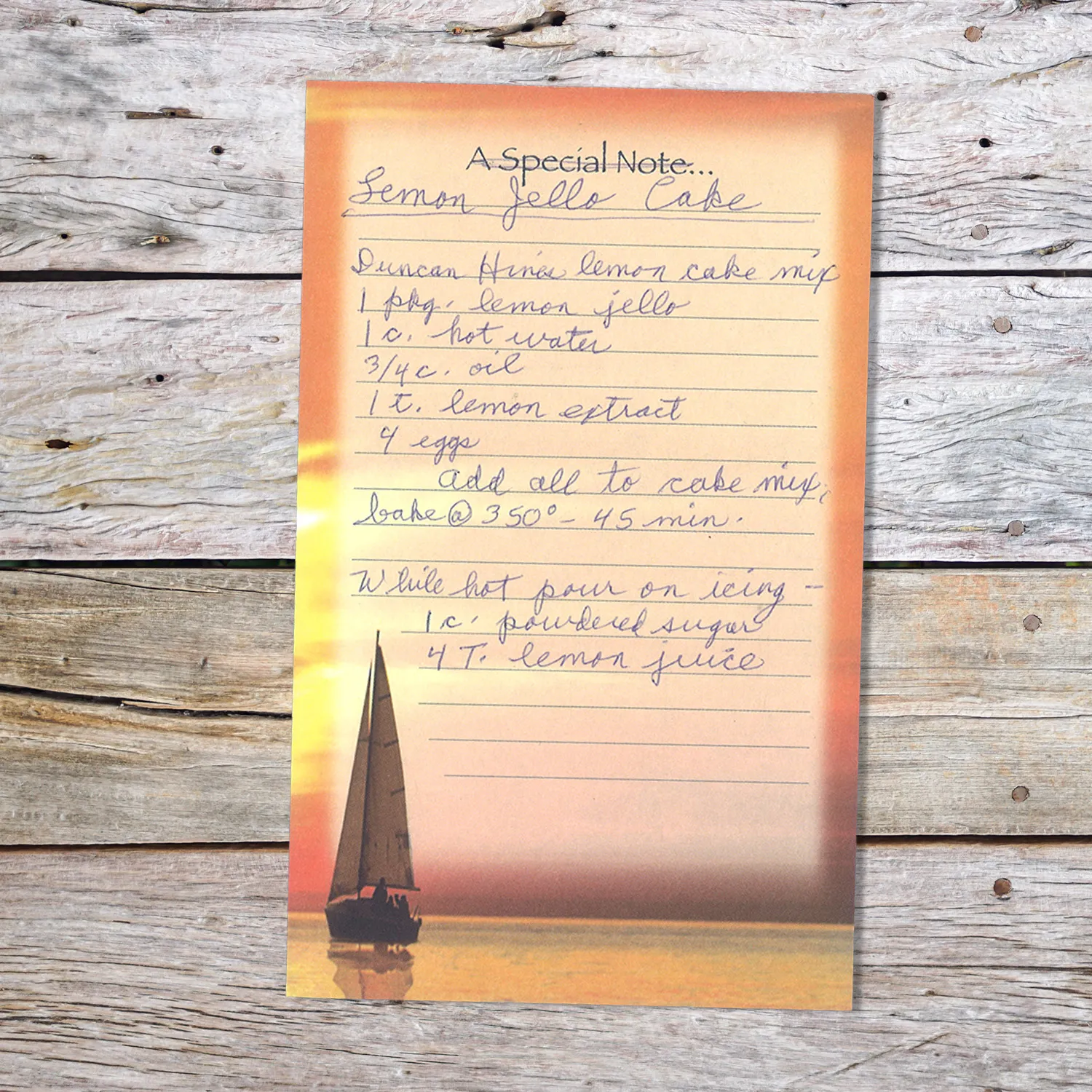 Handwritten recipe for Lemon Jello Cake