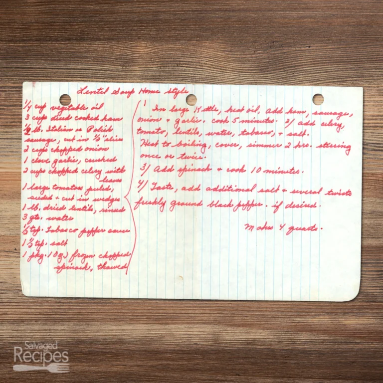 Handwritten recipe for Lentil Soup Home Style