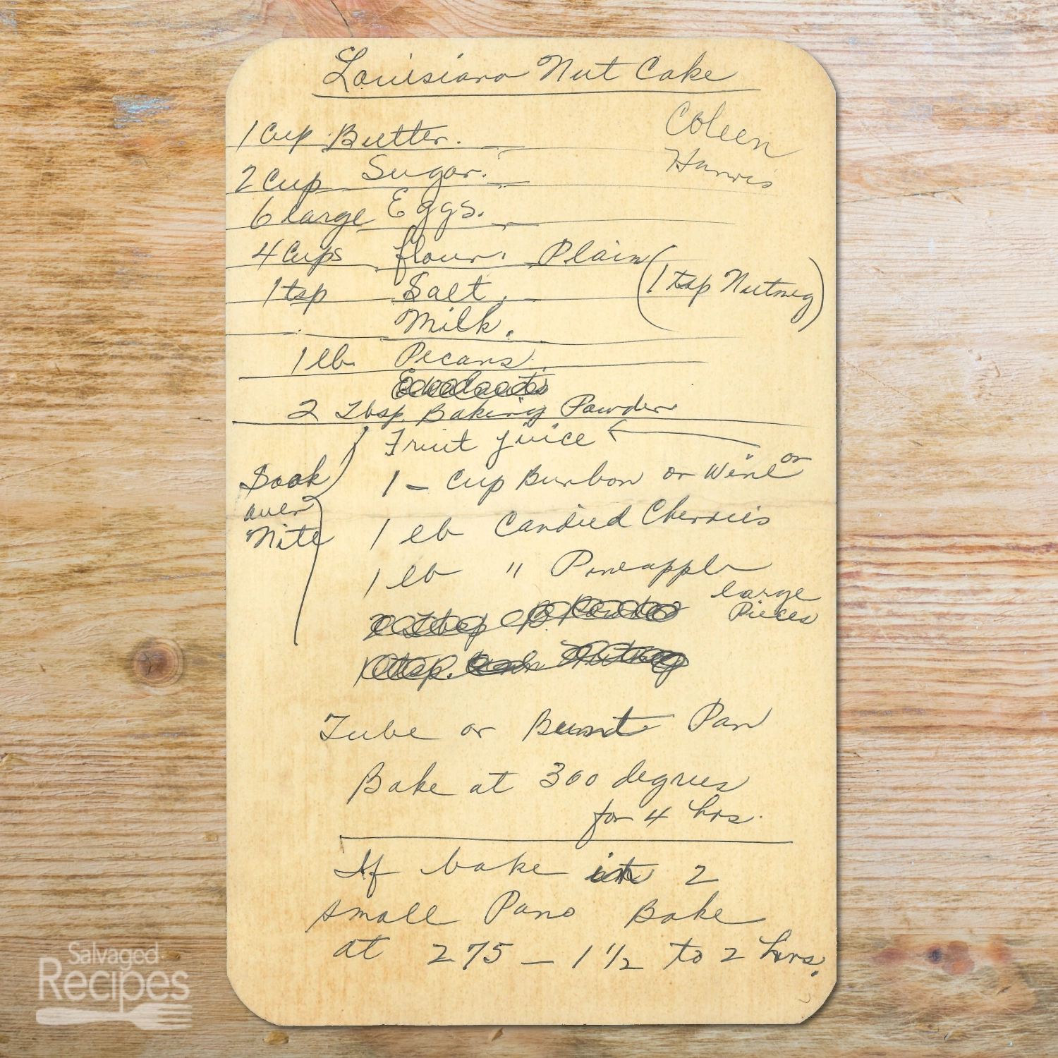 Handwritten recipe for Louisiana Nut Cake