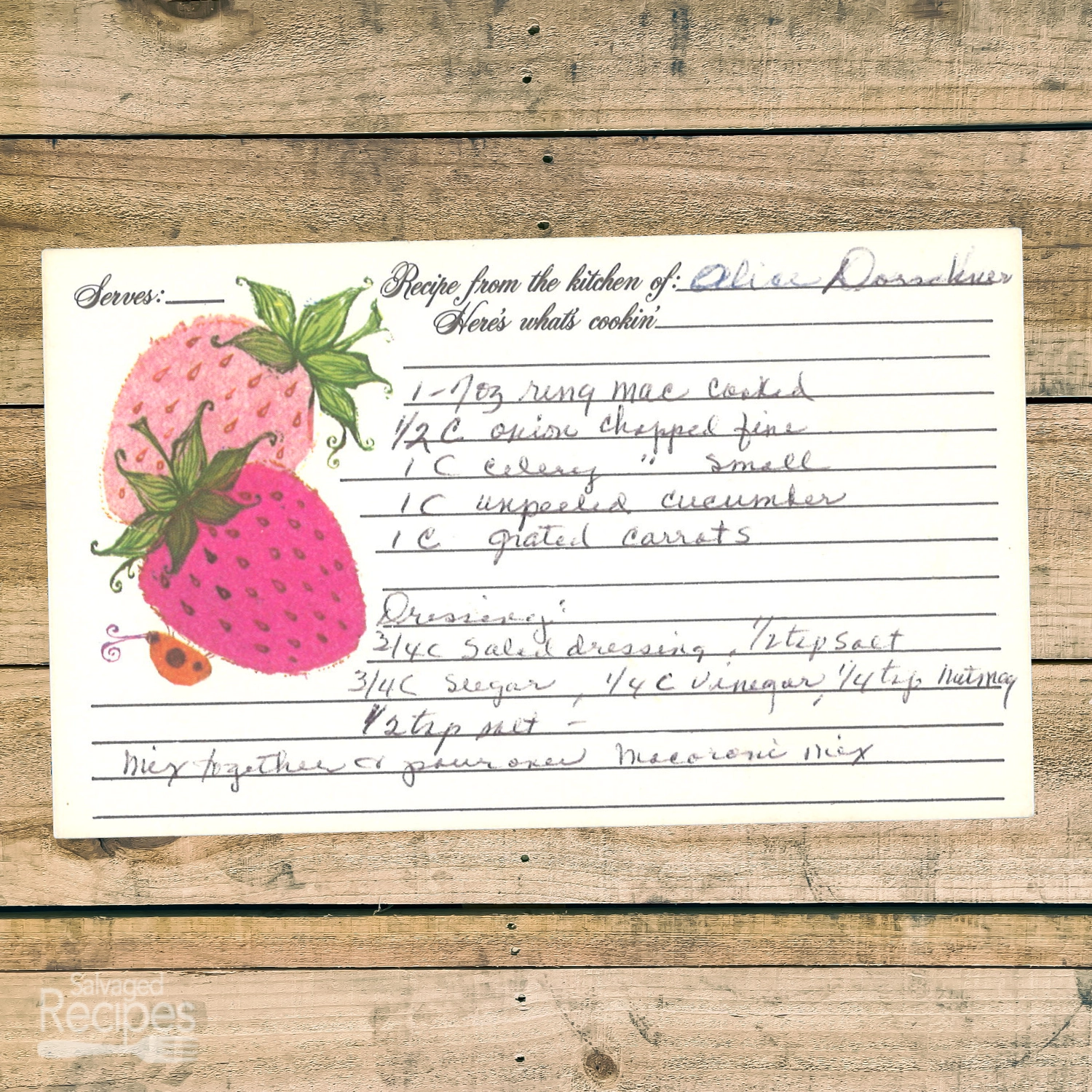 Handwritten recipe for Macaroni Salad