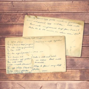 Handwritten recipe card for Maple Nut Chiffon