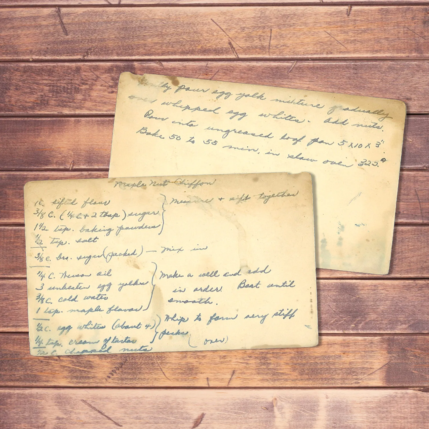 Handwritten recipe card for Maple Nut Chiffon