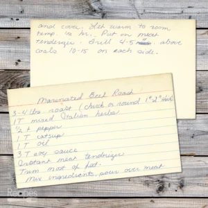 Handwritten recipe for Marinated Roast Beef