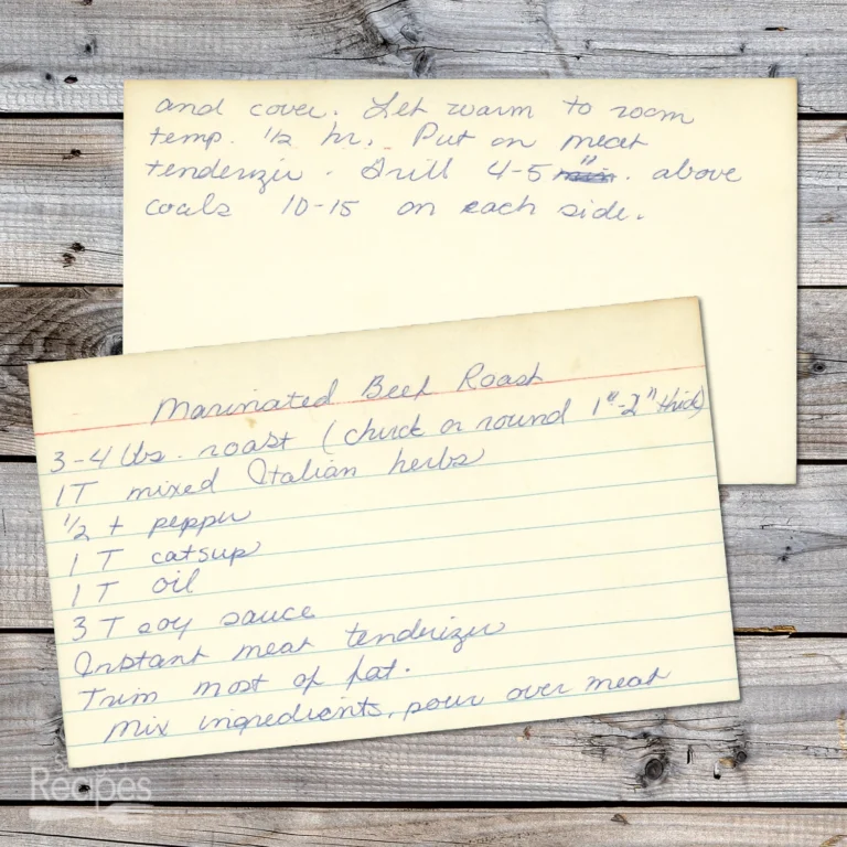Handwritten recipe for Marinated Roast Beef