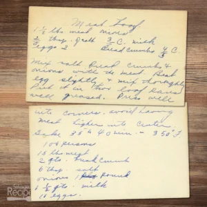 Handwritten recipe card for Meatloaf