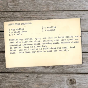 Typed recipe card for Mile High Frosting