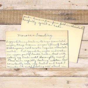 Handwritten recipe card for Morocco Frosting