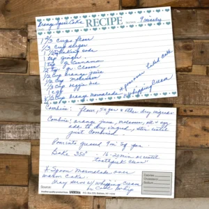 Handwritten recipe card for Orange Spice Cake
