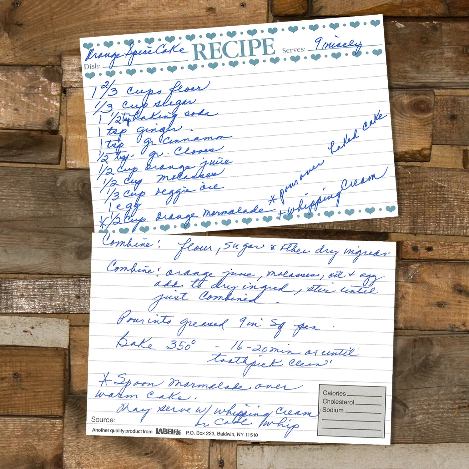 Handwritten recipe card for Orange Spice Cake