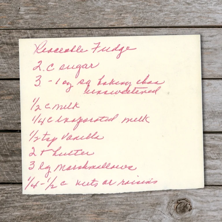 Handwritten recipe for Peaceable Fudge