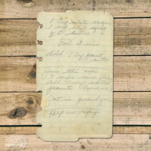 Handwritten recipe for Peanut Butter Cornflake Bars