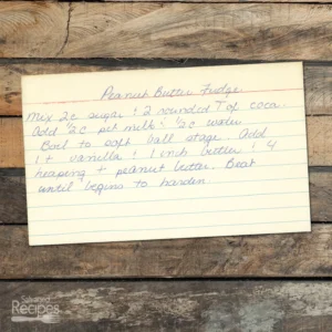 Handwritten recipe card for Peanut Butter Fudge