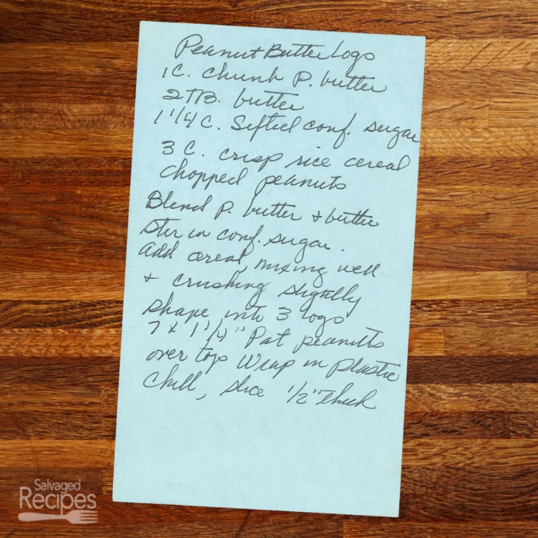 Handwritten recipe for Peanut Butter Logs