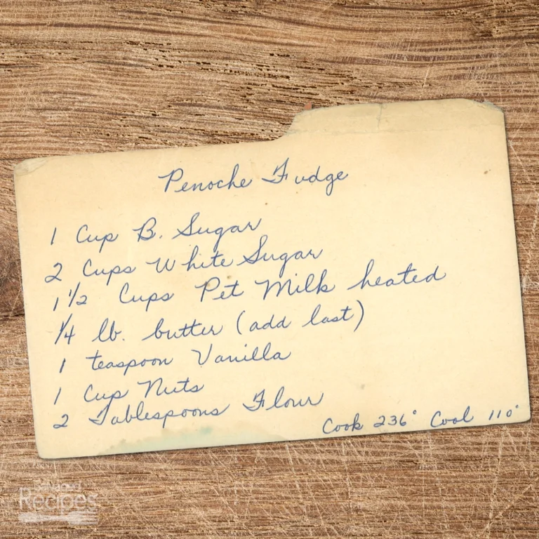 Handwritten recipe card for Penoche Fudge