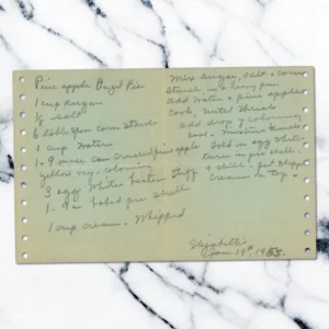 Handwritten recipe for Pineapple Angel Pie from Elizabeth