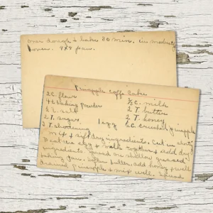 Handwritten recipe card for Pineapple Coffee Cake