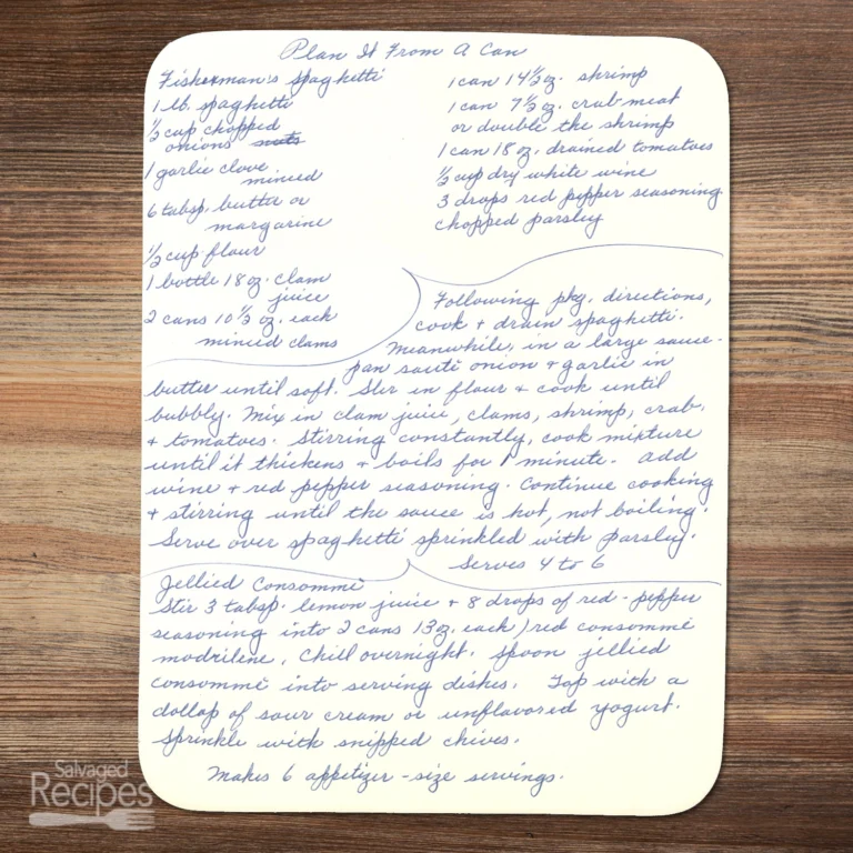 Handwritten recipe for Fisherman's Spaghetti