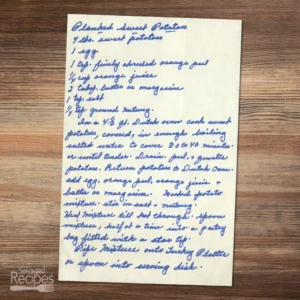 Handwritten recipe for Planked Sweet Potatoes