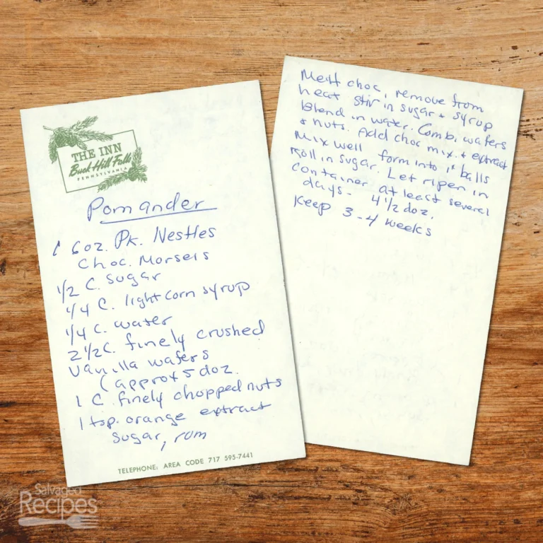 Handwritten recipe for Pomander Candy Balls