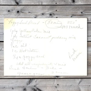 HAndwritten recipe for Poppy Seed Bread