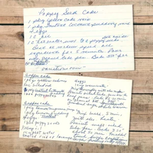Handwritten recipe card for Poppy Seed Cake