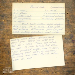 Handwritten recipe card for Pound Cake from Grandmother