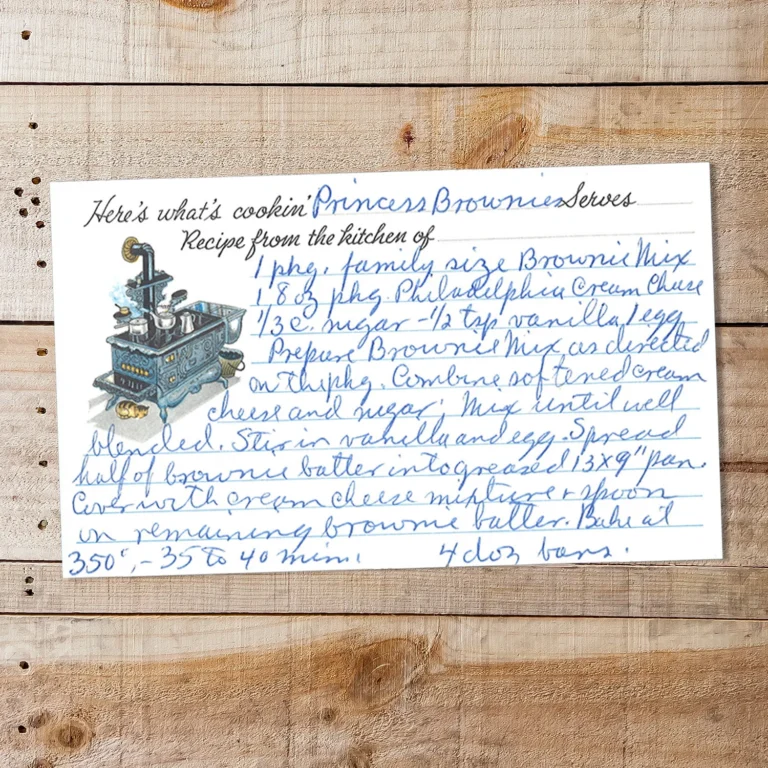 Handwritten recipe card for Princess Brownies