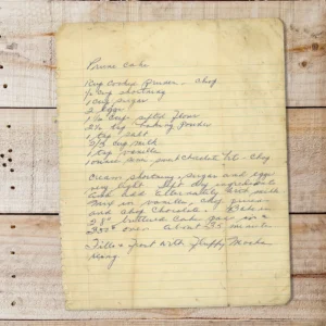 Handwritten recipe for Prune Cake