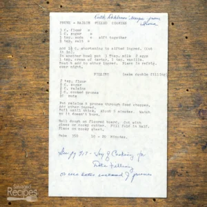 Typed recipe for Prune-Raisin Filled Cookies from Ruth Dahlroos