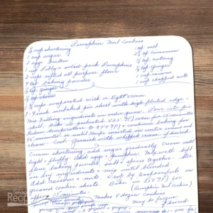 Handwritten recipe for Pumpkin Nut Cookies