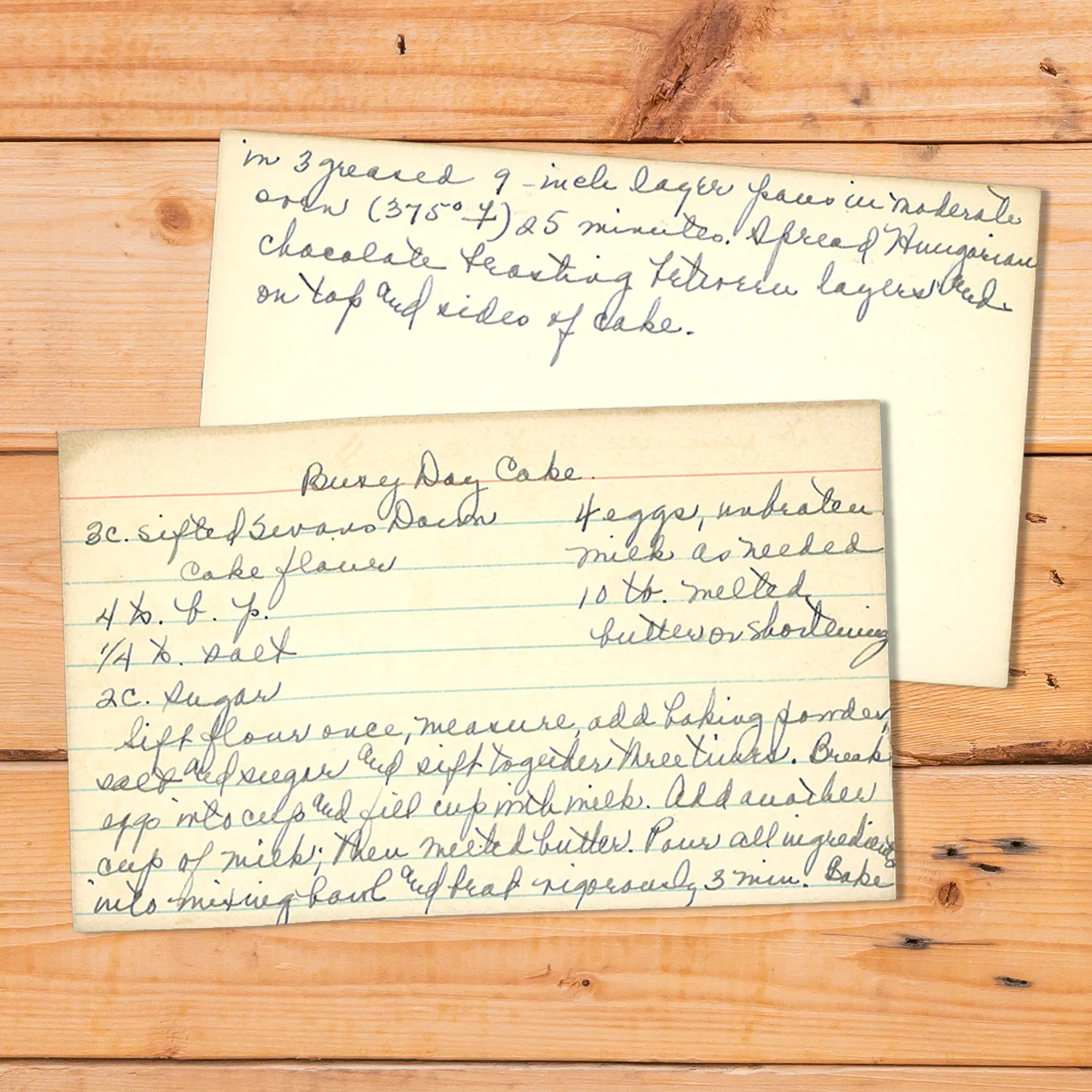 Handwritten recipe card for Rainy Day Cake