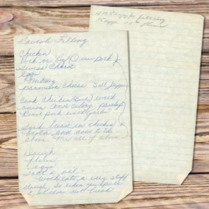 Handwritten recipe for Ravioli Filling