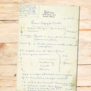 Handwritten recipe for Raw Apple Cake