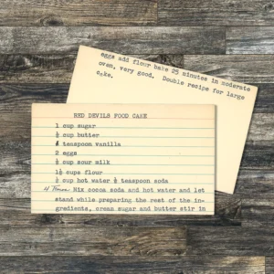 Handwritten recipe card for Red Devil's Food Cake