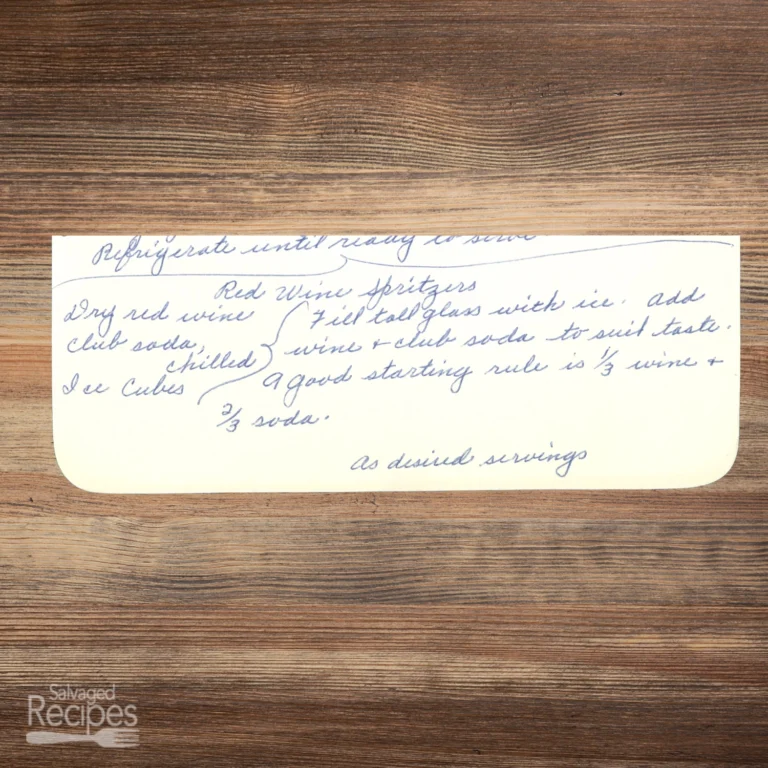 Handwritten recipe for Red Wine Spritzers