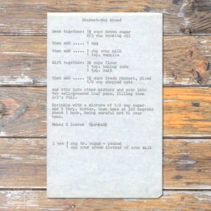Handwritten recipe for Rhubarb-Nut Bread