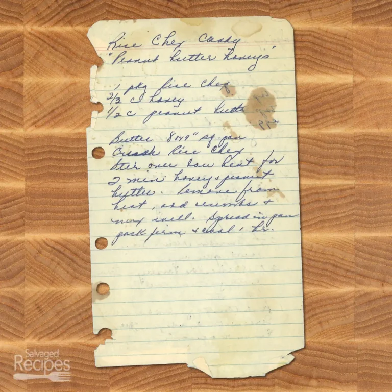 Handwritten recipe for Rice Chex Candy