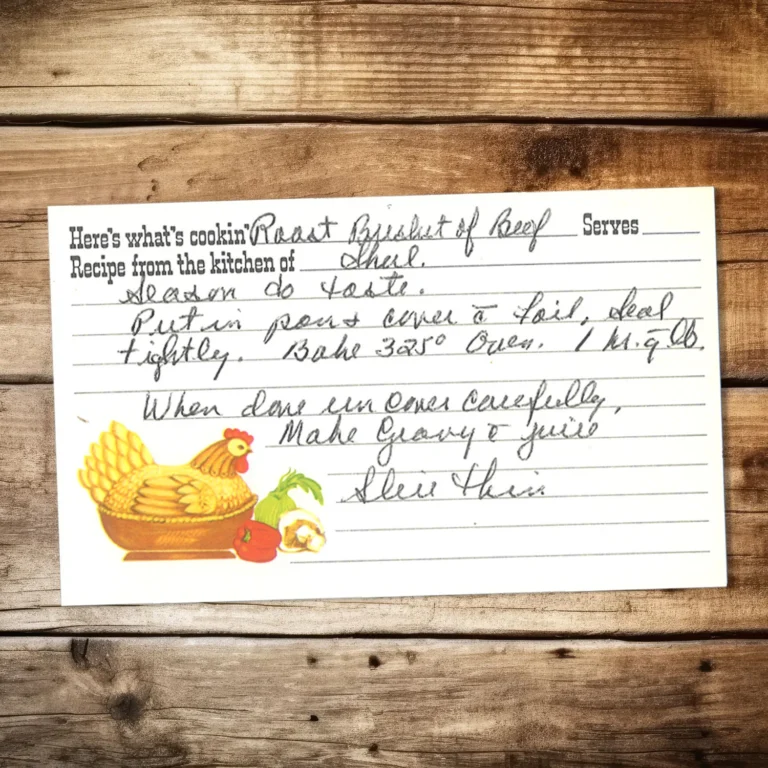 Handwritten recipe card for Roast Brisket of Beef