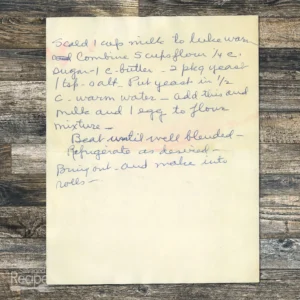 Handwritten recipe for Yeast Dinner Rolls