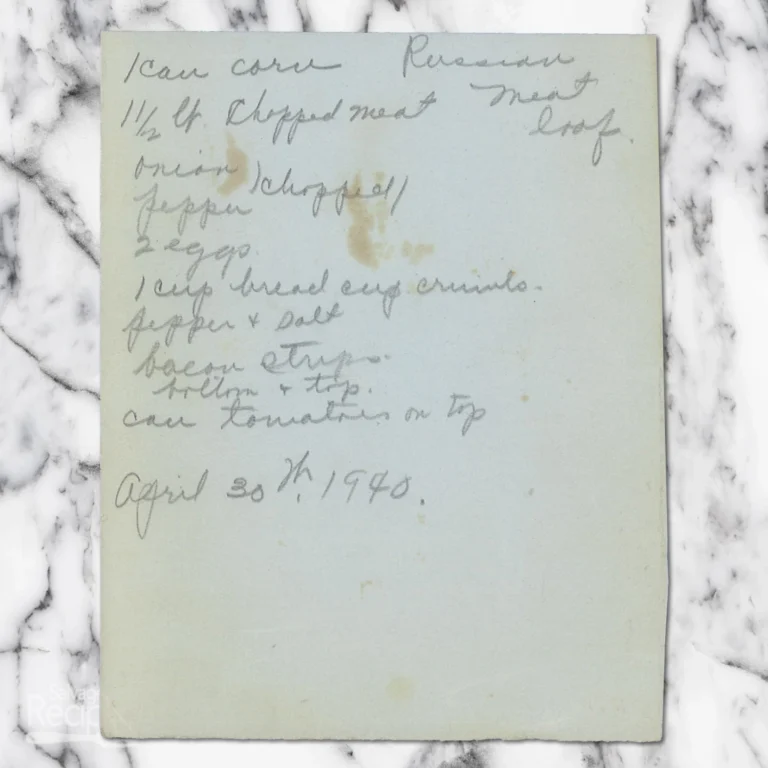 Handwritten recipe for Russian Meatloaf
