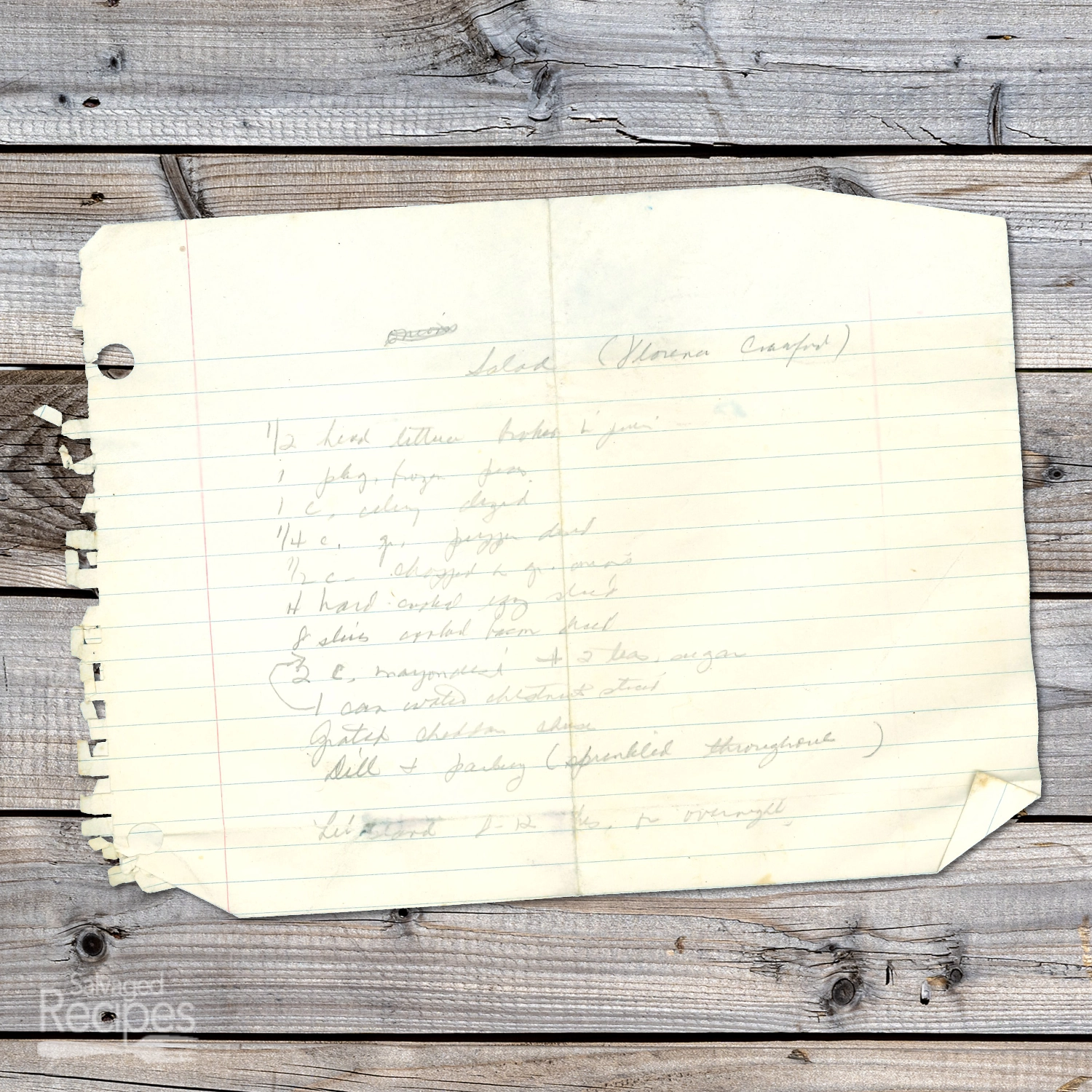 Pea and Lettuce Salad with Creamy Mayo Dressing from Florence Crawford