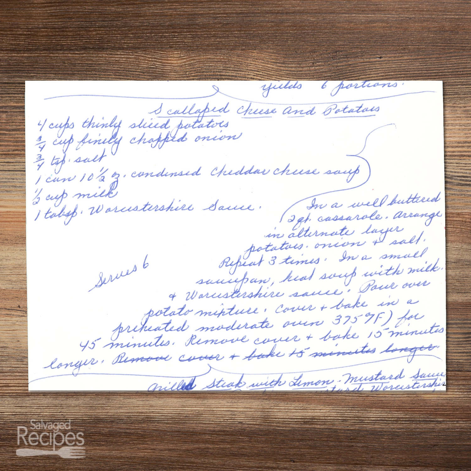 Handwritten recipe for Scalloped Cheese and Potatoes