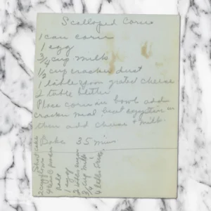Handwritten recipe for Scalloped Corn