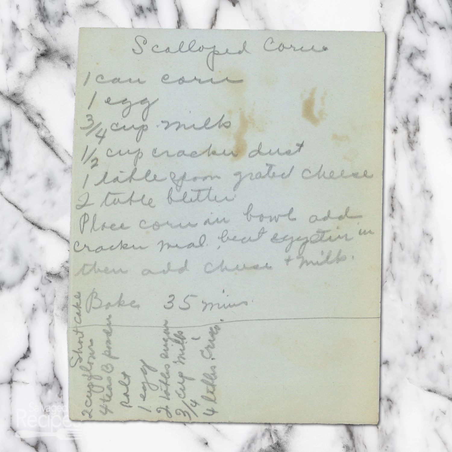 Handwritten recipe for Scalloped Corn