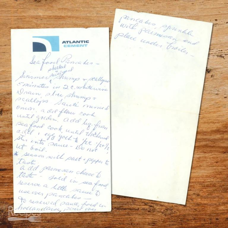 Handwritten recipe for Seafood Pancakes