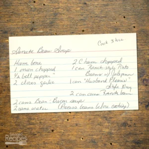 Handwritten recipe card for Senate Bean Soup