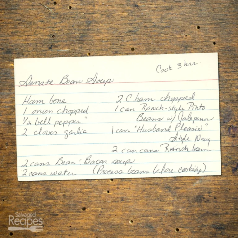 Handwritten recipe card for Senate Bean Soup